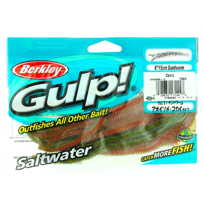 Fishing bait scent holder-Berkley Gulp! Saltwater Sandworm - 6in - Camo