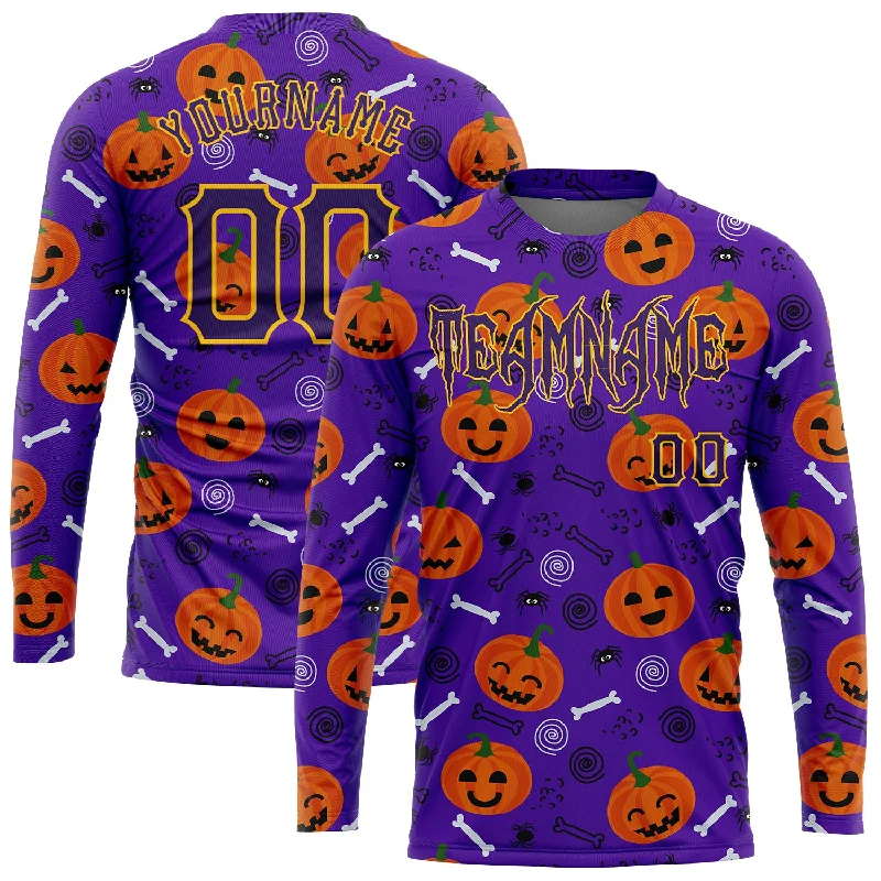 Fishing hook durable shank-Custom 3D Pattern Halloween Pumpkins Long Sleeve Performance T-Shirt