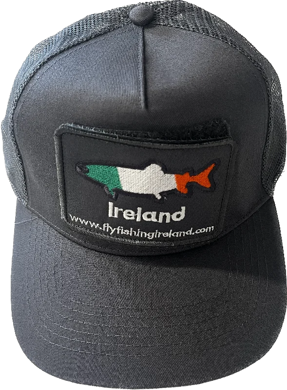 Fishing reel low reach-Clonanav Removable Patch Trucker Grey - Irish Trout Logo