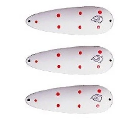 Fishing reel low hold-Three Eppinger Seadevle White/Red Dots Fishing Spoon Lures 3 oz  5 3/4" 60-67