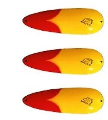 Fishing bait mixing rack-Three Eppinger Seadevle Yellow/Red Chunk Fishing Spoon Lures 3 oz  5 3/4" 60-42